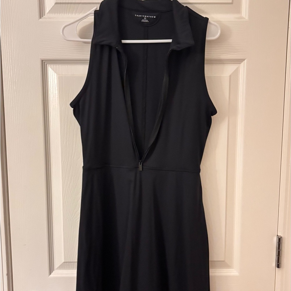 TravisMathew Black Sleeveless Polo Zip-Front Mini Dress